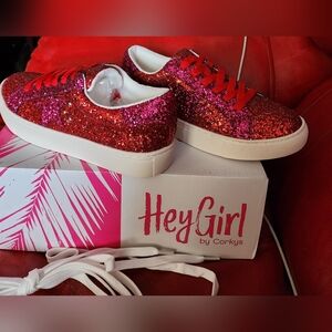 Hey Girl Corkys Supernova Red/Fuchia Glitter Star Sneaker Sz 7 BENIFITS CHARITY